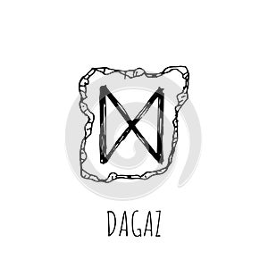 Dagaz rune written on a stone. Vector illustration. Isolated on white