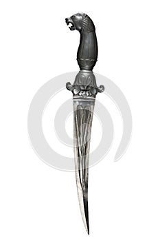 Dagger black stone hilt lions head carved antique collectable photo