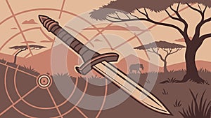 Dagger and compass in savanna, evoking ancient exploration, vector design Generative AI