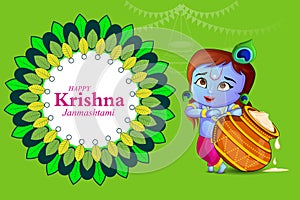 Dahi Handi, pot of cream on Krishna Janmashtami festival background of India