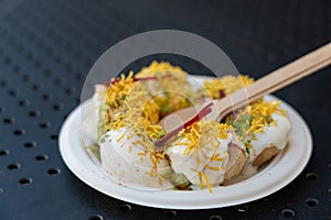Dahi Puri chat indian snack. Dahi Batata Puri