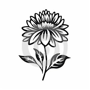 Dahlia Flower Icon: Graphic Black Outlines, Majismo, Stencil