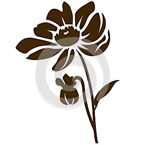 Dahlia silhouette isolated on white. Vector illustration. Decorative garden flower