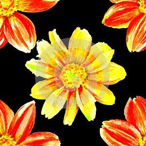 Dahlia watercolor hand paint flowers, seamless pattern