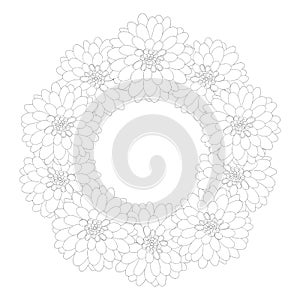 Dahlia Wreath Outline. Mexico`s national flower. Vector Illustration photo