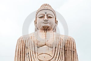 Daibutsu, The Great Buddha Statue in meditation pose or Dhyana Mudra seated on a lotus in open air near Mahabodhi Temple. photo