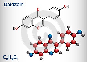 Daidzein molecule. It is phytoestrogen, plant metabolite, isoflavone extract from soy with antioxidant and