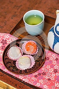 Daifuku with hot green tea