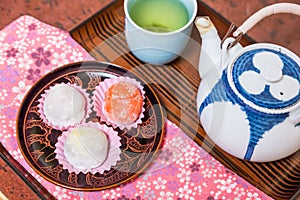 Daifuku with hot green tea