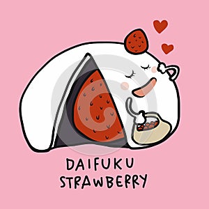 Daifuku Japanese mochi Strawberry cartoon illustration doodle style