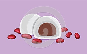 Daifuku and red beans isolated on purple background.