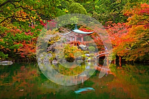 Daigo-ji temple with colorful maple trees in autumn