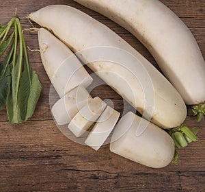 Daikon radish on the wood