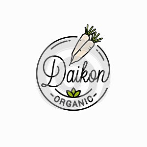 Daikon radishes logo. Round linear of daikons