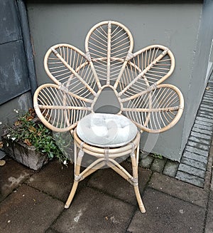 a dainty chair on a patio in downtown Reykjavik