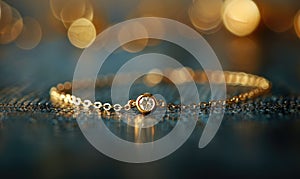 A dainty gold chain bracelet with a single sparkling diamond charm