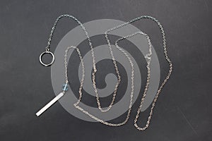 Dainty silver chain and blue topaz necklace, handmade gemstone jewelry background