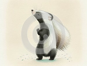 A dainty skunk standing tall nose snuffling in the air. Cute creature. AI generation