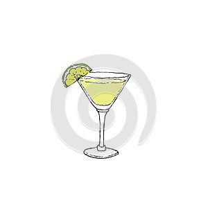 Daiquiri Cocktail Color Digital drawing vector illustration. Glass on white isolated background