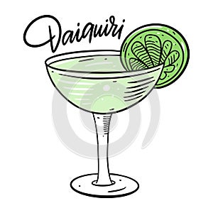Daiquiri with lime. Alcohol cocktail. Colorful cartoon vector illustration. Isolated on white background