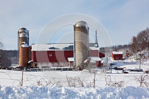 Dairy farm in fresh snow