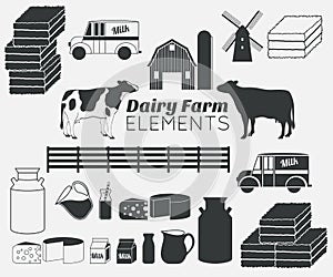 Dairy farm vector elements,milk icon set