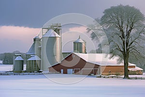 Dairy Farm in Winter Snow Wisconsin. photo