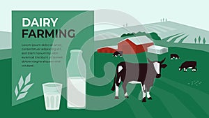 Dairy farming design template. Livestock and bottle of milk