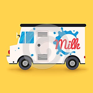 Dairy milk delivery service. Local delivery van.Flat design mode