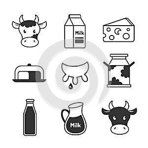 Dairy and milk icons set