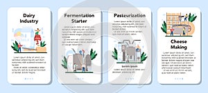 Dairy production industry mobile application banner set. Dairy natural