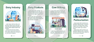 Dairy production industry mobile application banner set. Dairy natural