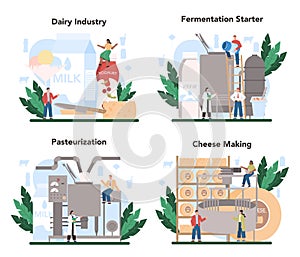 Dairy production industry set. Dairy natural products for breakfast.