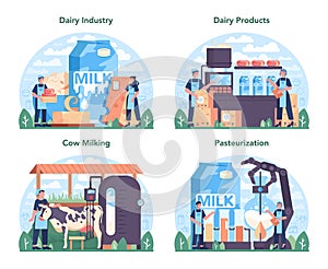 Dairy production industry set. Dairy natural products for breakfast