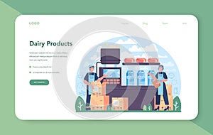 Dairy production industry web banner or landing page. Dairy natural