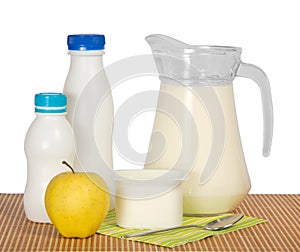 Dairy products, apple and napkin