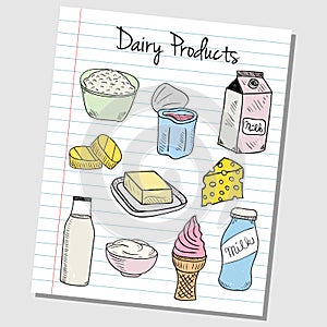 Dairy products doodles - lined paper