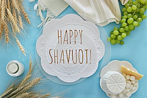 dairy products and fruits. Symbols of jewish holiday - Shavuot