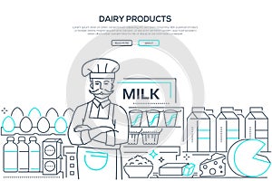 Dairy products - line design style web banner