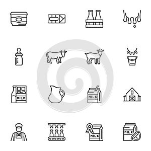 Dairy products line icons set