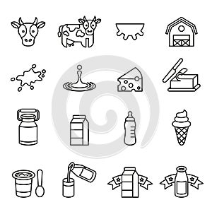Dairy products - milk, cheese vector icons set. Thin line vector illustration.