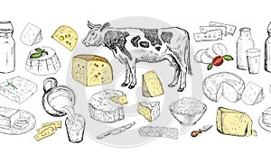 Dairy products. Vector sketches hand drawn illustration
