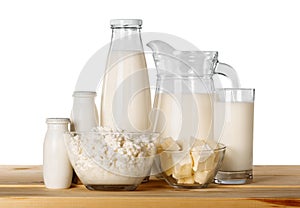 Dairy products on wooden table