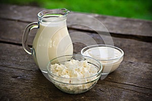 Dairy products on wooden table