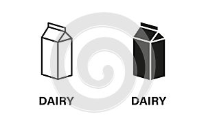 Dairy Silhouette and Line Icon Set. Dairy Sign, Healthy Food. Cow Milk Lactose Symbol. Free Dairy Diet Logo. Lactose