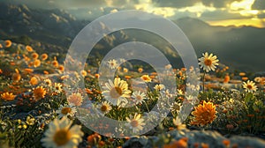 Daisies Basking In The Mountain Sunset