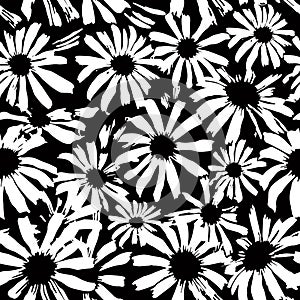 Daisies black and white pattern. Seamless floral pattern with daisy flowers. Simple floral background. Wildflower