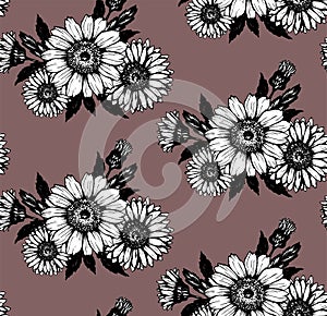 Daisies hand-drawn cute bouquets black and wight