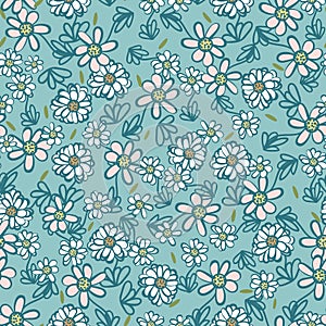 Daisies meadow seamless vector pattern