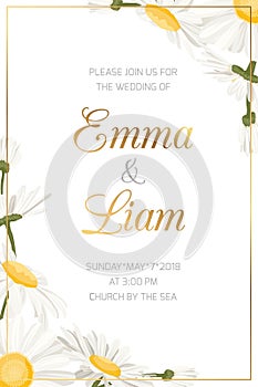 Daisy chamomile floral wedding invitation template